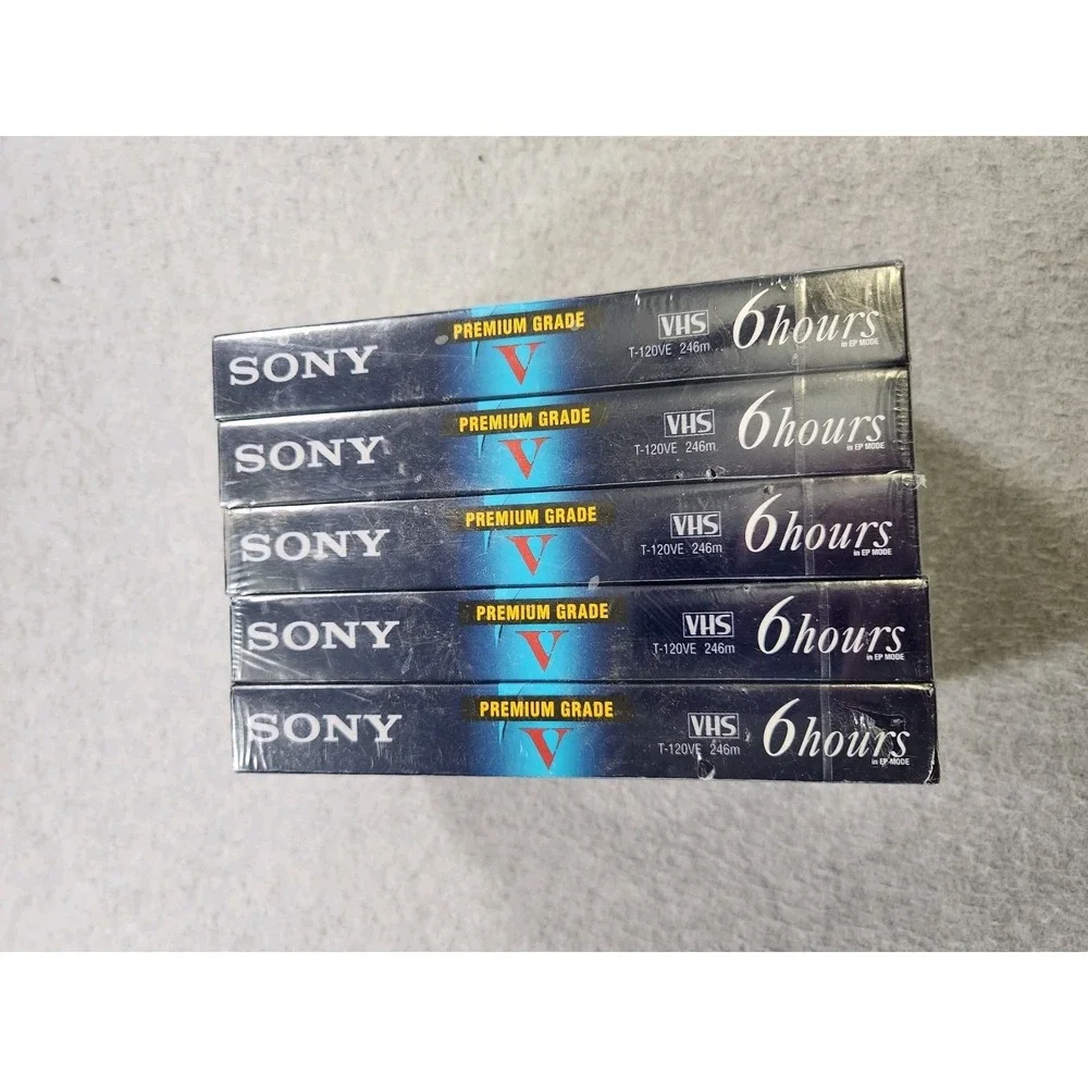 NEW Sony 5 Pack VCR VHS Tapes T-120‎ Premium Grade High Durability 6 hr EP Mode